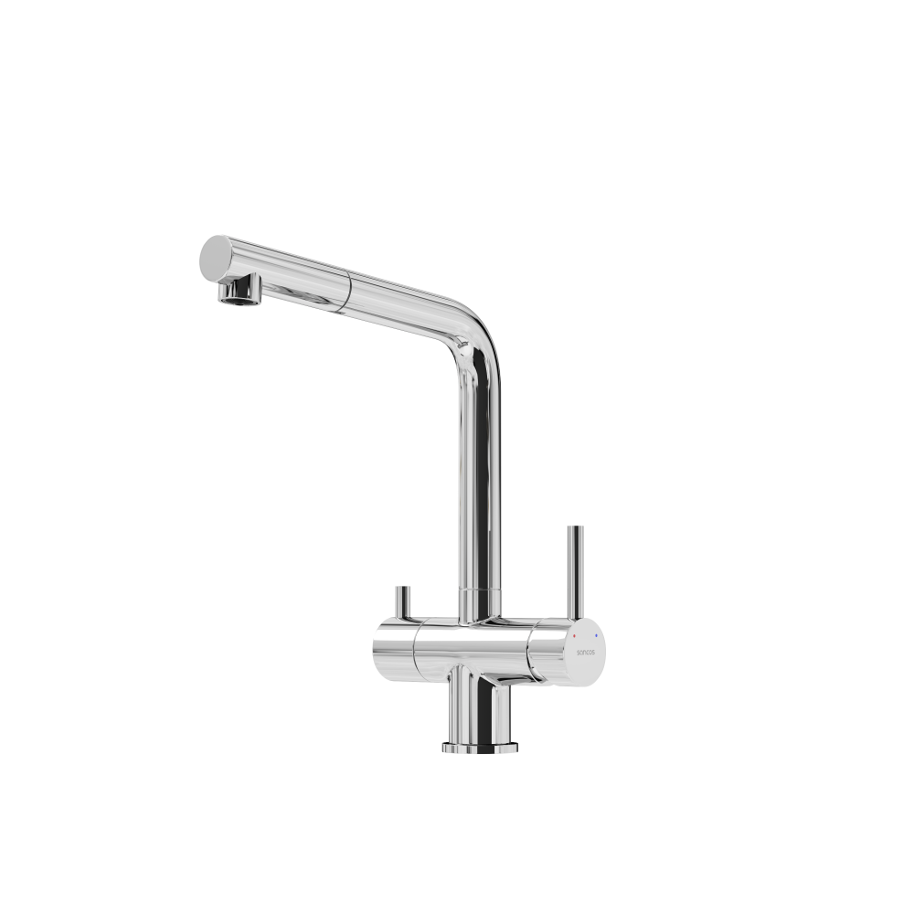 Смеситель для кухни Sancos SC4015CH с поворотным и вытяжным изливом, c краном для фильтрованной воды, хром