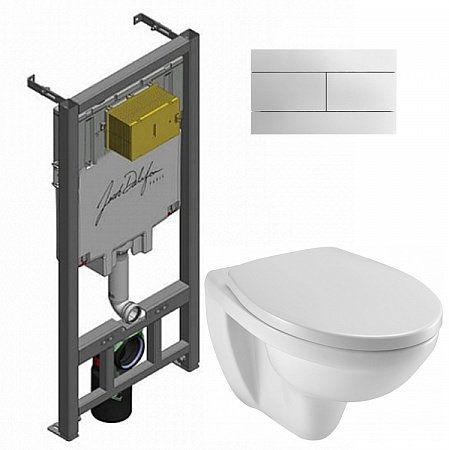 E21740RU-00 Унитаз c инсталляцией Jacob Delafon Patio rimless, сиденье тонкое микролифт, клавиша хром (E29025+EDV102+E23157+E4316-CP)