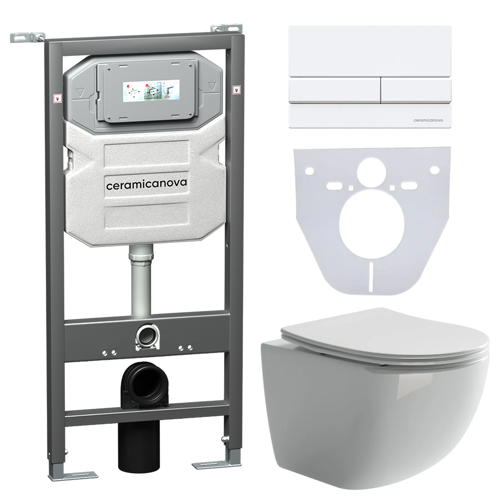 Комплект унитаз+инсталляция+кнопка+шумоизоляция Ceramicanova CN3009_1002W_1000